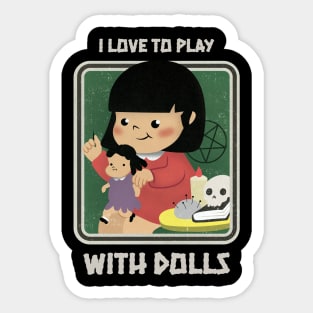 Retro Cute Goth Halloween Voodoo Doll - I Love to Play With Dolls Parody Sticker